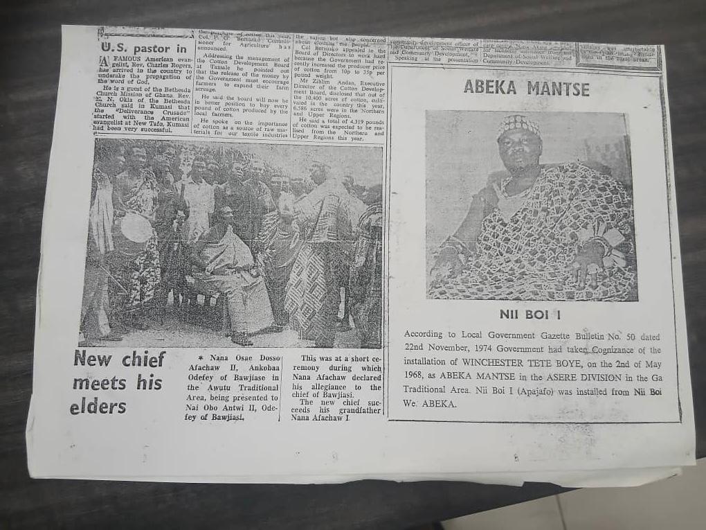 Gazette Notice: Winchester Tettey Boye Installed as Abeka Mantse (Nii Boi I)